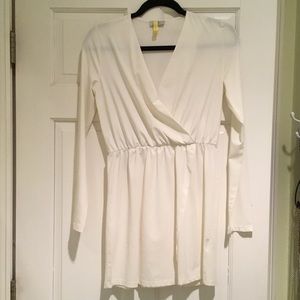 White / cream long sleeve slit dress
